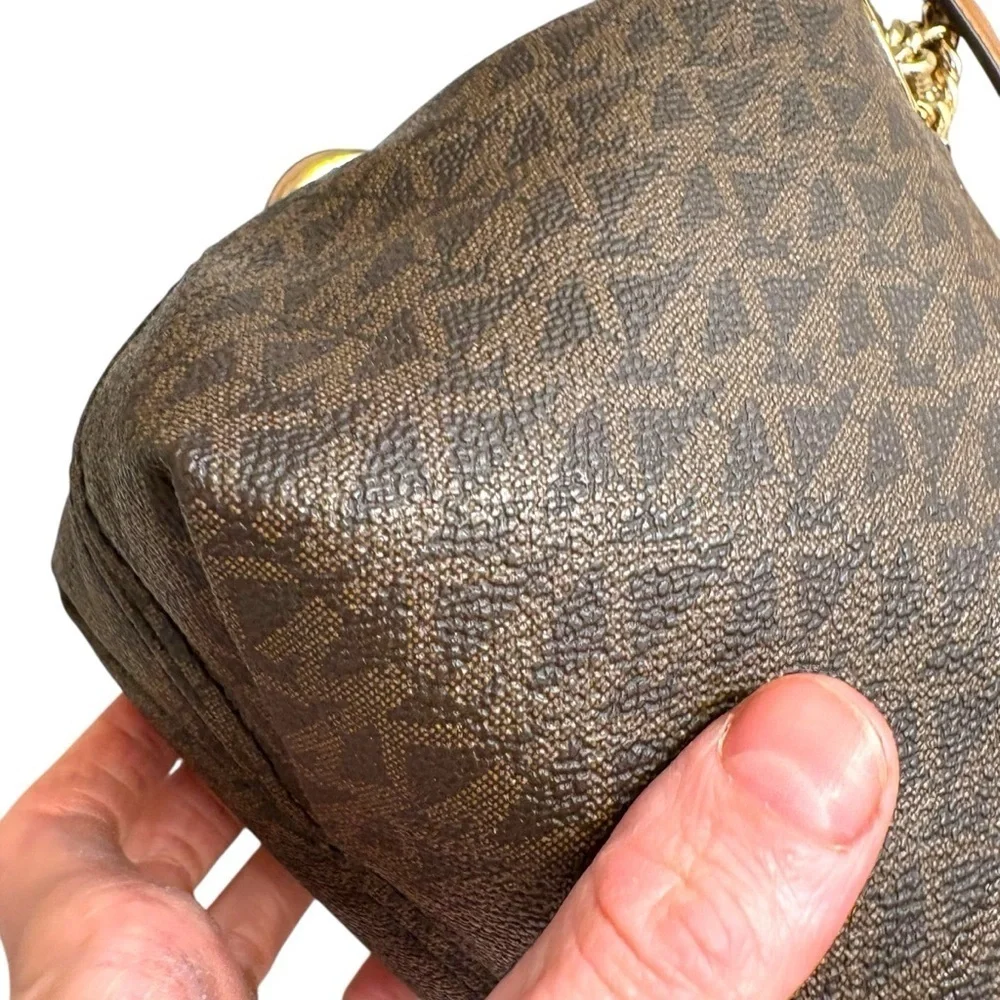Michael Kors RARE signature ML brown small “medium” jet set chain messenger bag